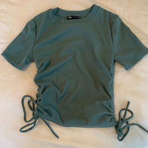 NWOT✨ Zara Seafoam/Green Side Tie Short Sleeve Top